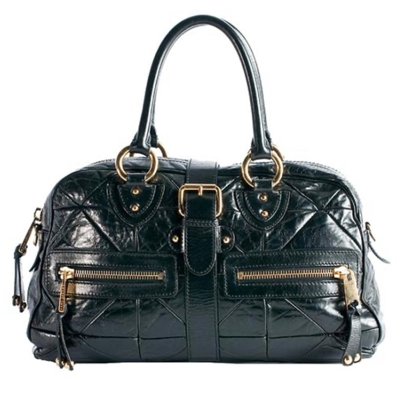 Marc Jacobs Y2K Black Quilted Patchwork Leather Venetia Handbag Gold Chain - Picture 1 of 12